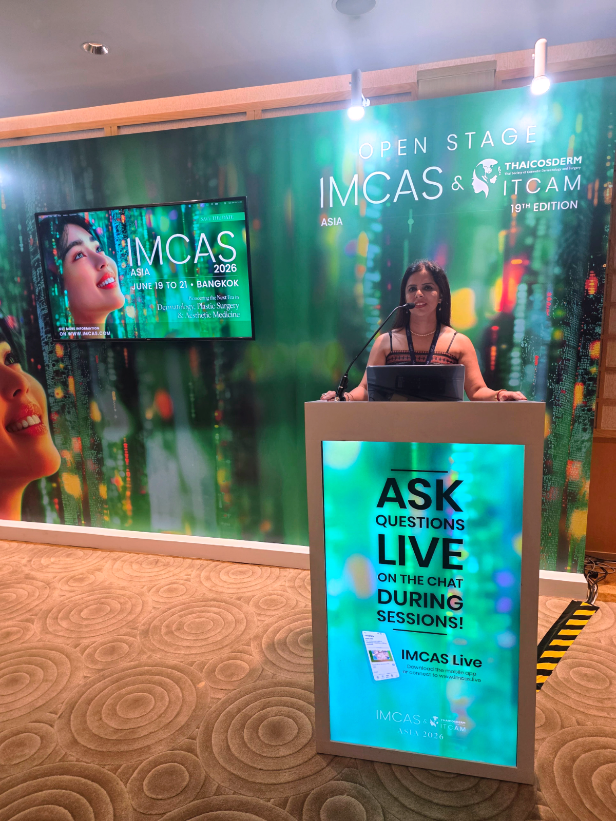 Dr. Meenu Sethi speaking at IMCAS Asia 2026, Bangkok